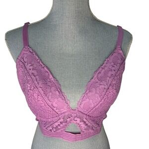 Victoria Secret Very Sexy Lined Plunge Longline Bustier Bra Size 36DD Lavender